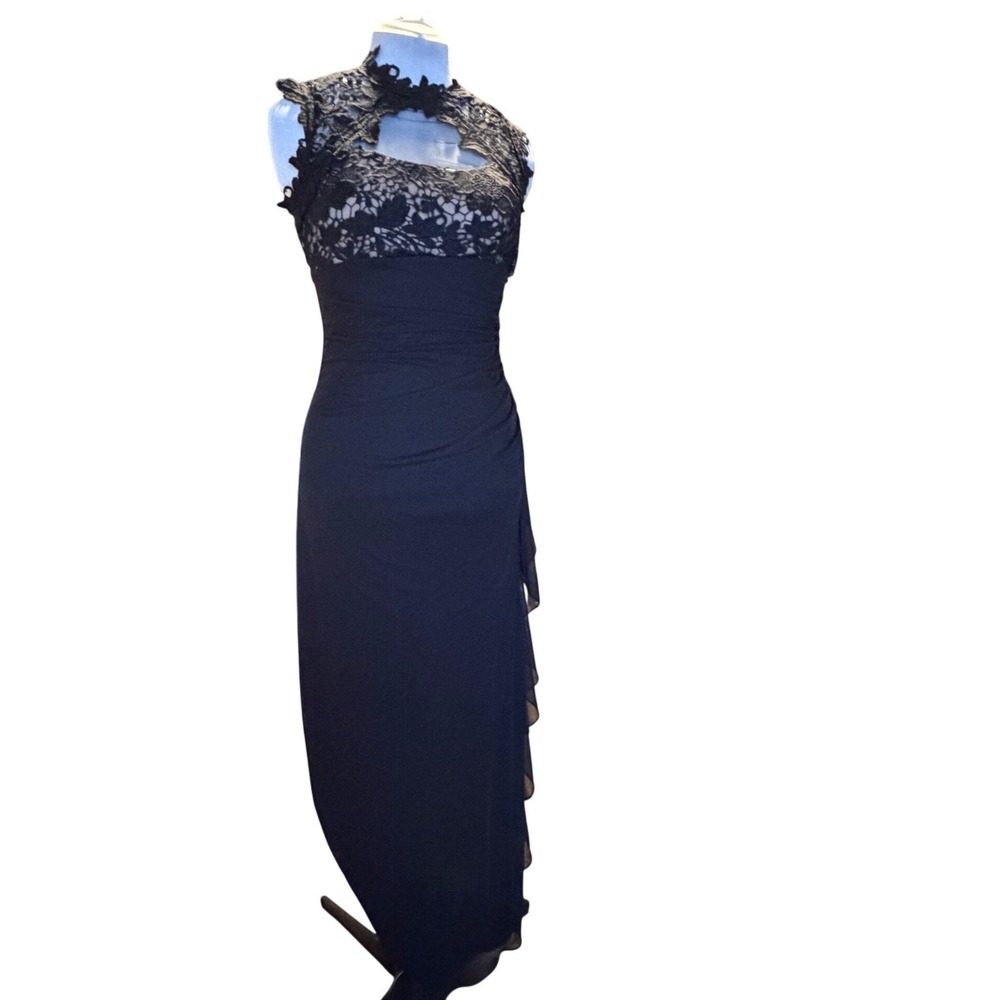 Black Lace Bodice Ruched Evening Gown Dress 8 Whimsigoth Vamp Bride Fairy Grunge